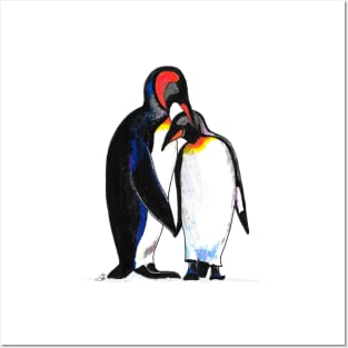 Penguins Watercolour - Loving King Penguin Pair Posters and Art